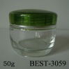 50g clear glass cosmetic jar with green cap