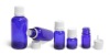 Blue essential oil bottle with plastic screw cap