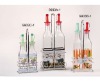 Glass square bottles sets with metal stand for oil or vinegar