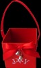 Red Joy paper basket with red ribbon trim