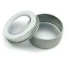 Round tin box with window & single lid/slip lid