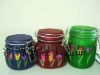 colorful hand painted glass storage jar