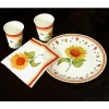 combination of fashionable paper cup, plate and napkin