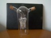 curious transparent hand-made glass oil &vinegar or wine bottle with cork stopper