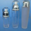 frost glass cosmetic bottle with shiny silver cap