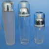 frost glass cosmetic bottle with shiny silver cap