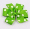 nice bright green ribbon baby hair clip with dots printed