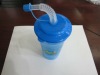 plastic drinking cup with straw