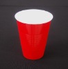 red and white plastic disposable cup