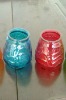 red, blue candle glass jar