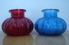 red, blue glass jar